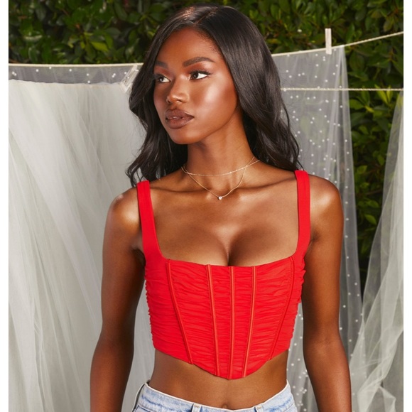 Oh Polly Wild Card Ruched Mesh Corset Crop Top - Picture 5 of 12